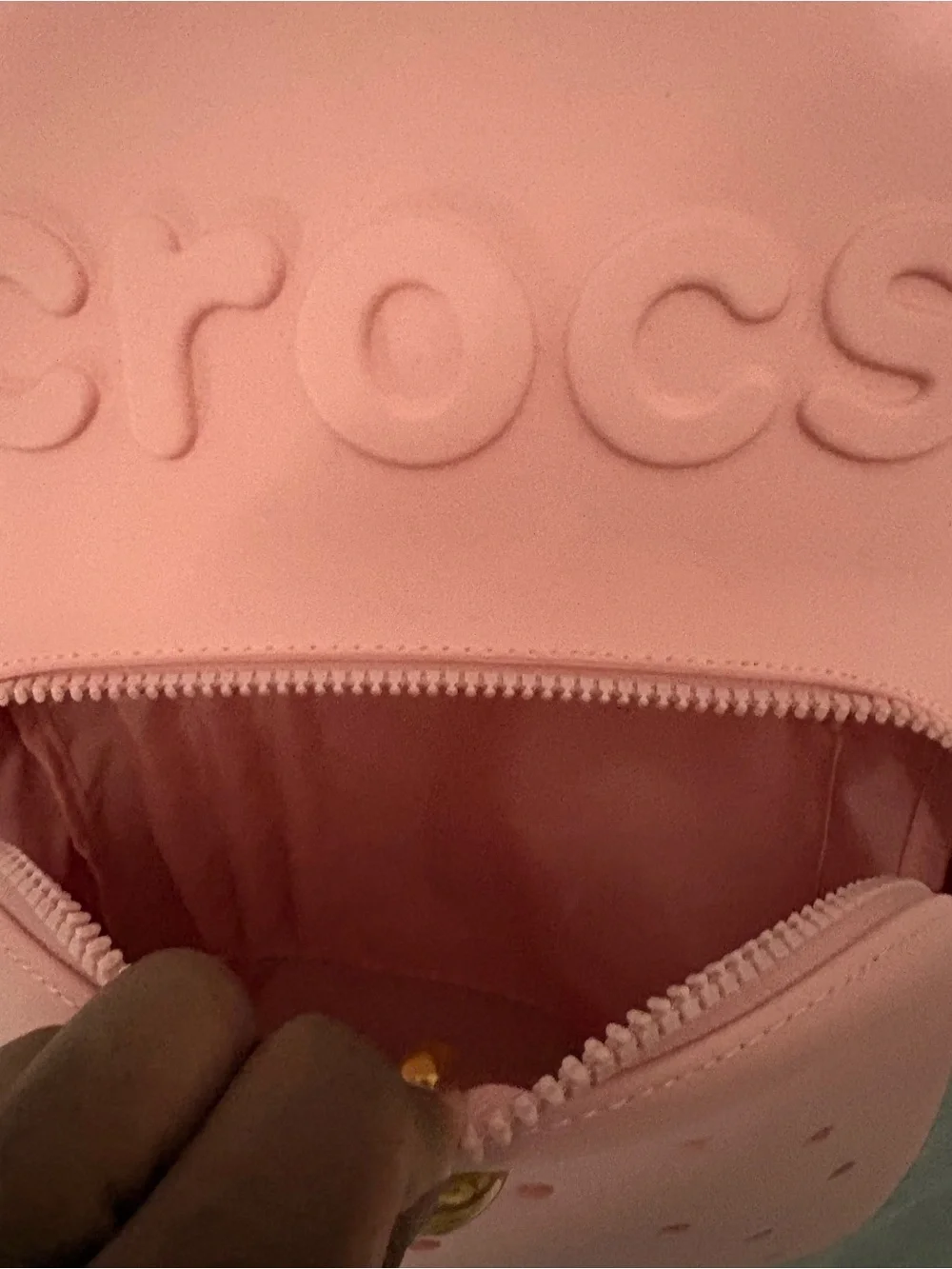 CROCS Pink Backpack with Rose Gold Slip-On Shoes